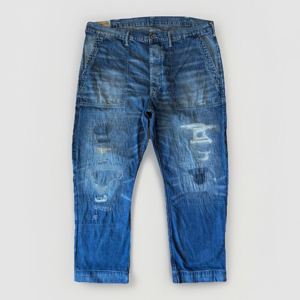 Polo Ralph Lauren Distressed Patchwork Jeans 40 Blue Carpenter New York RRL